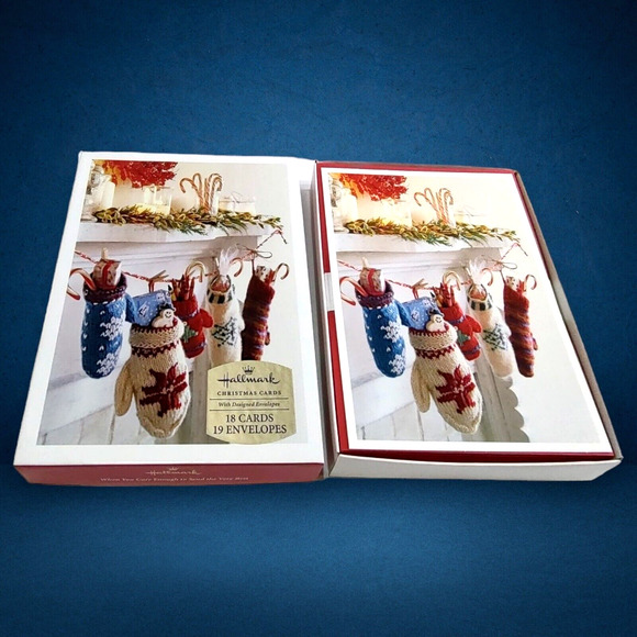 Knitted Snowflake Fireplace Christmas Stockings Vintage Hallmark Greeting Cards - Picture 3 of 6